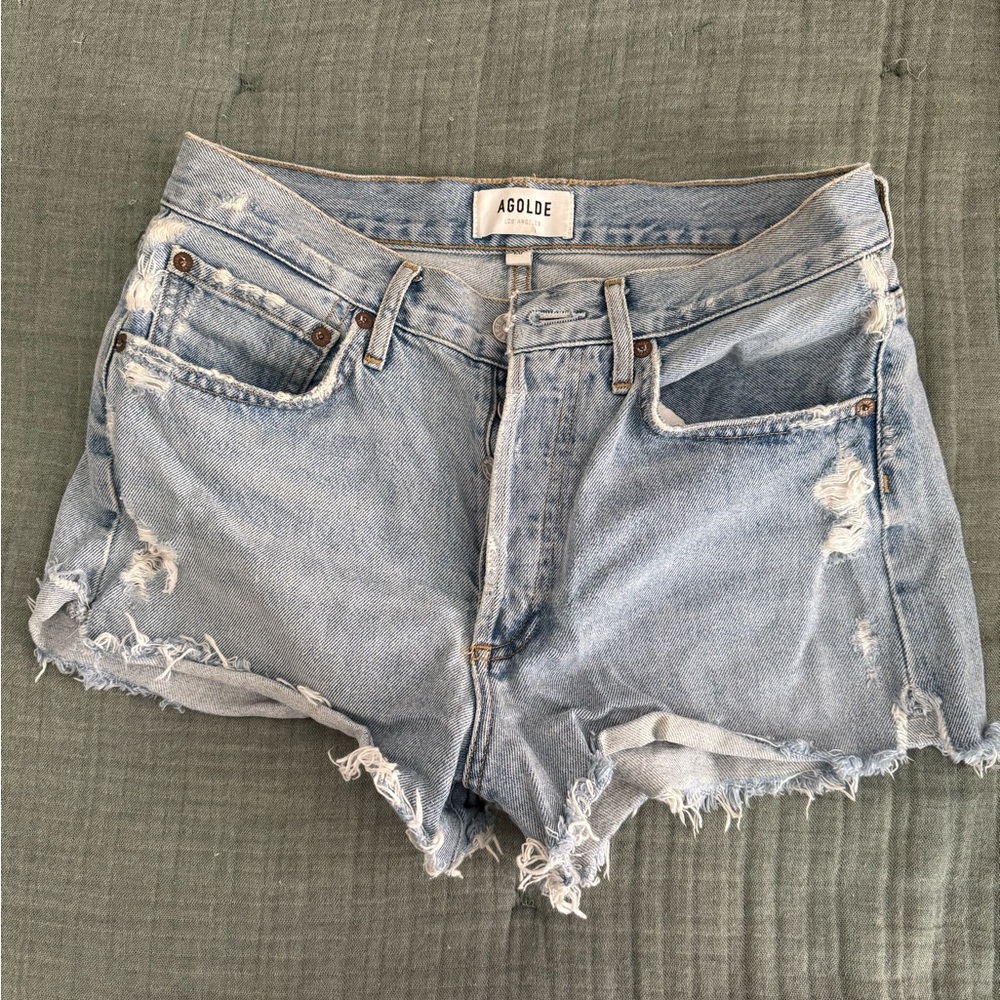 Agolde Women's Frayed Jean Shorts - Light Blue